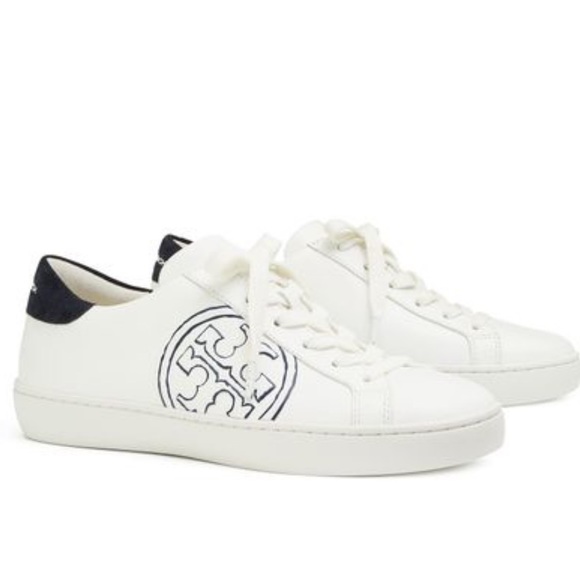 Tory Burch Shoes - Tory Burch T- Logo White Navy Blue Sneakers Tennis Shoes Size 6